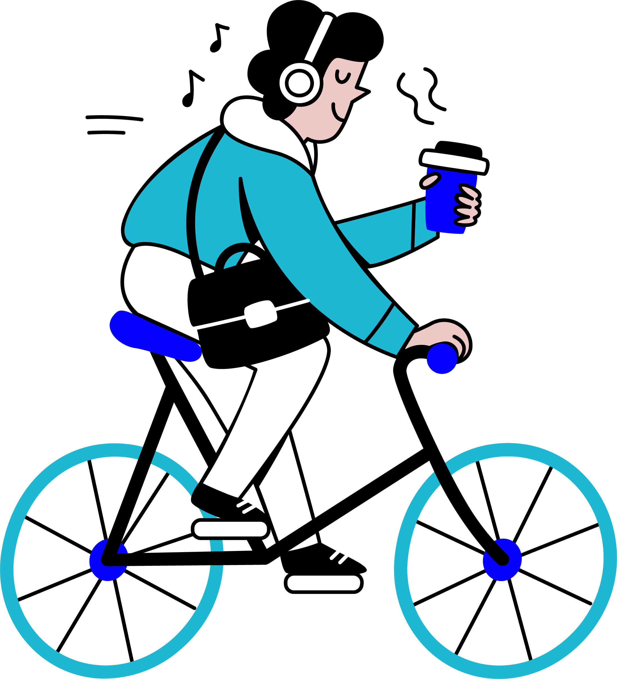 ヘッドホンで音楽を聴きながら自転車に乗る人のイラスト