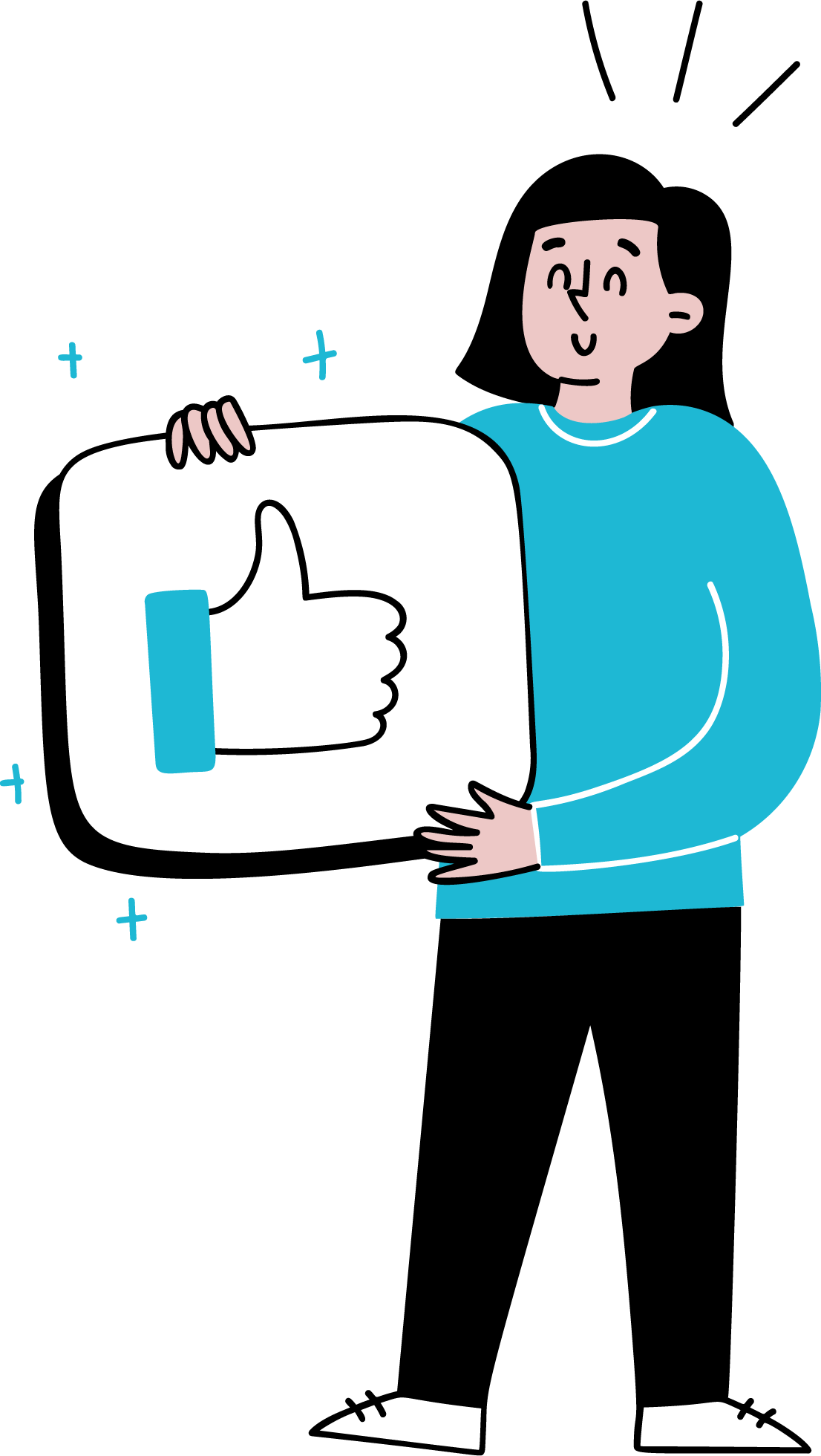 グーのポーズをした絵を持つ人のイラスト